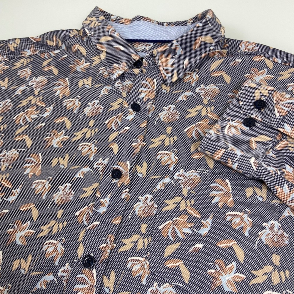 Johnston & Murphy Mens Large Blue Floral XC Flex Button Down Shirt Excellent